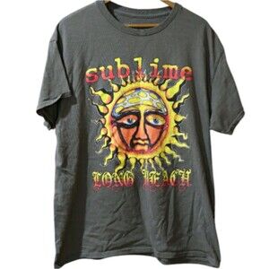 Sublime Vintage Gray Graphic Sun Face Band T-Shirt Large Alt Grunge Tee
